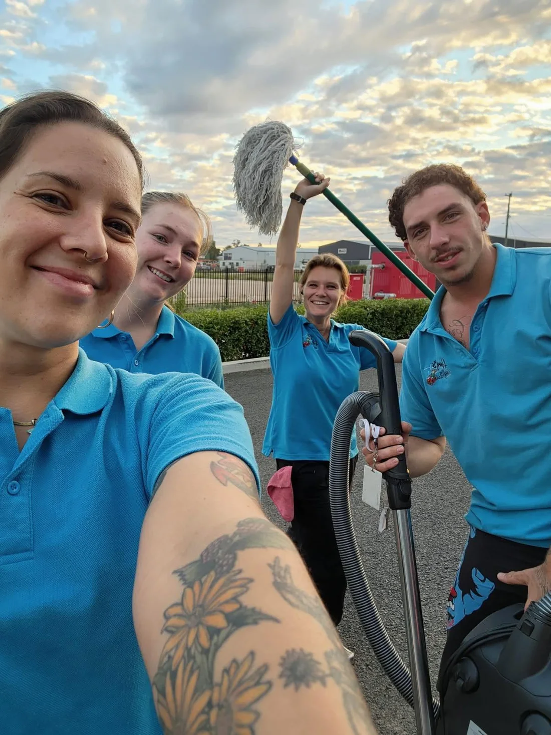 Hairy's cleaning crew enjoying a team moment